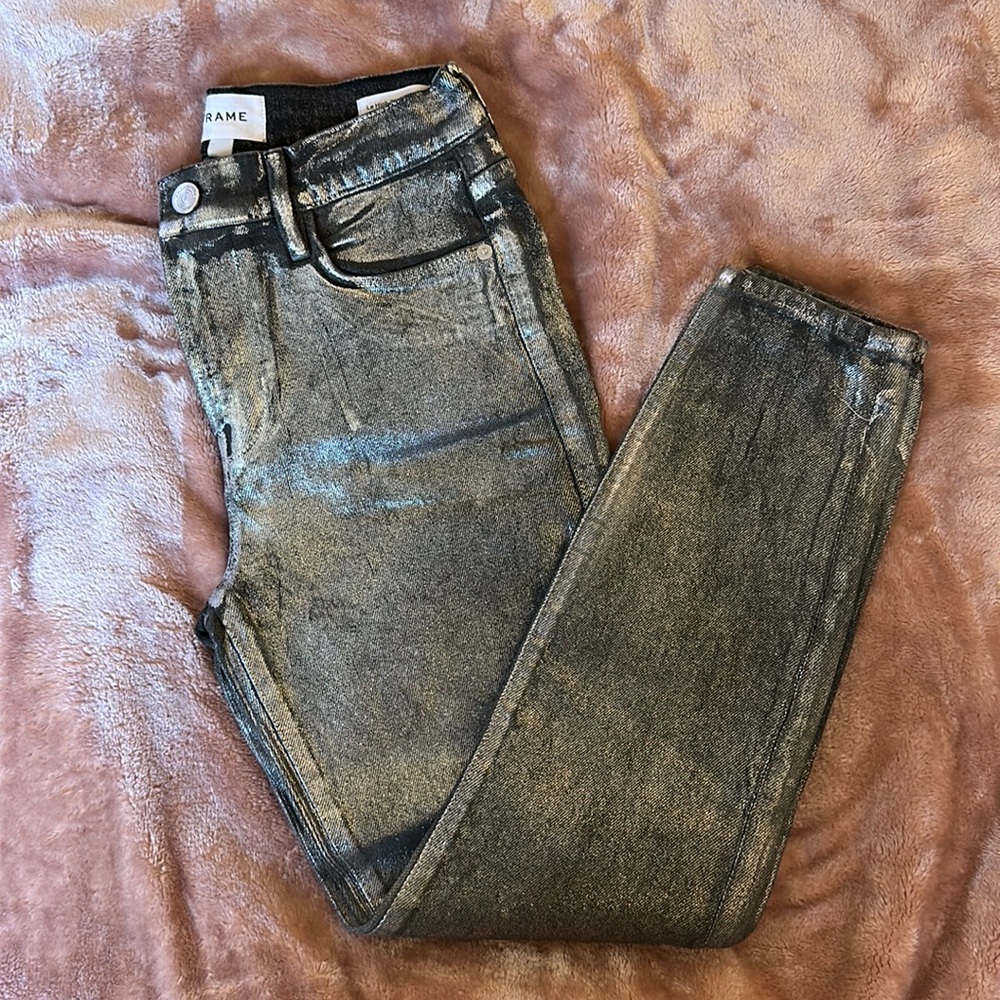Frame Skinny Crop Metallic Jeans
